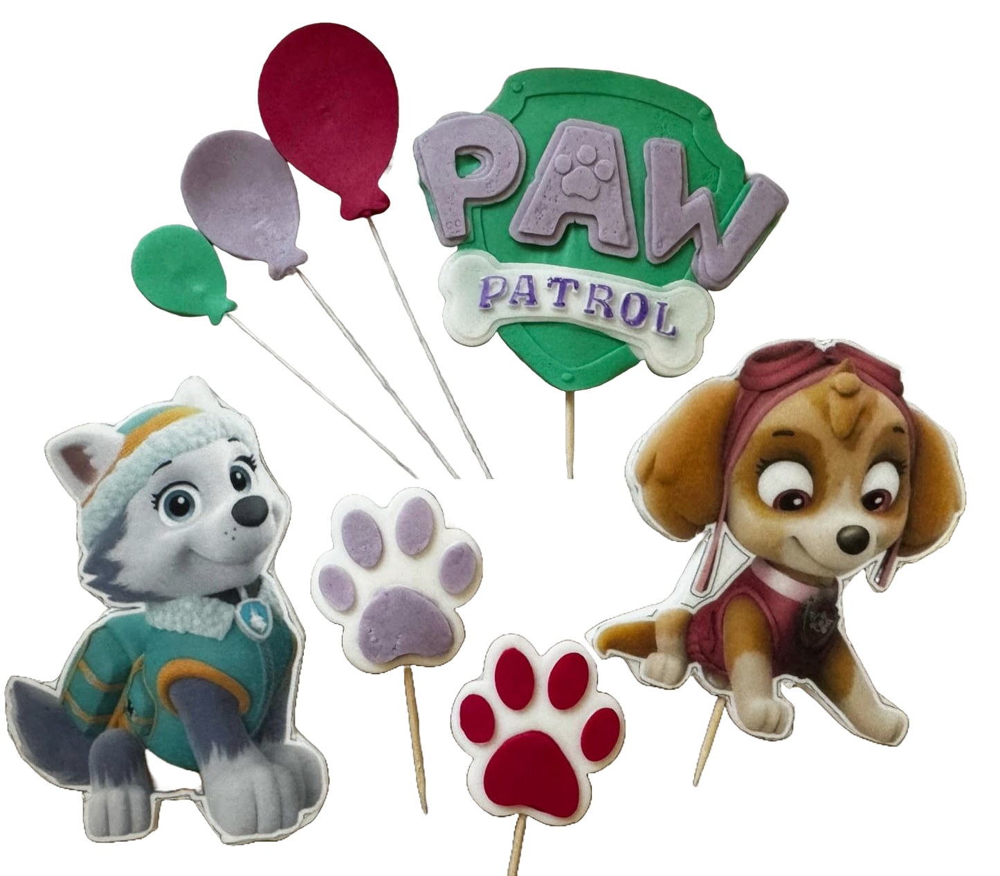 Lot de 8 décorations comestibles en pâte à sucre, Paw Patrol