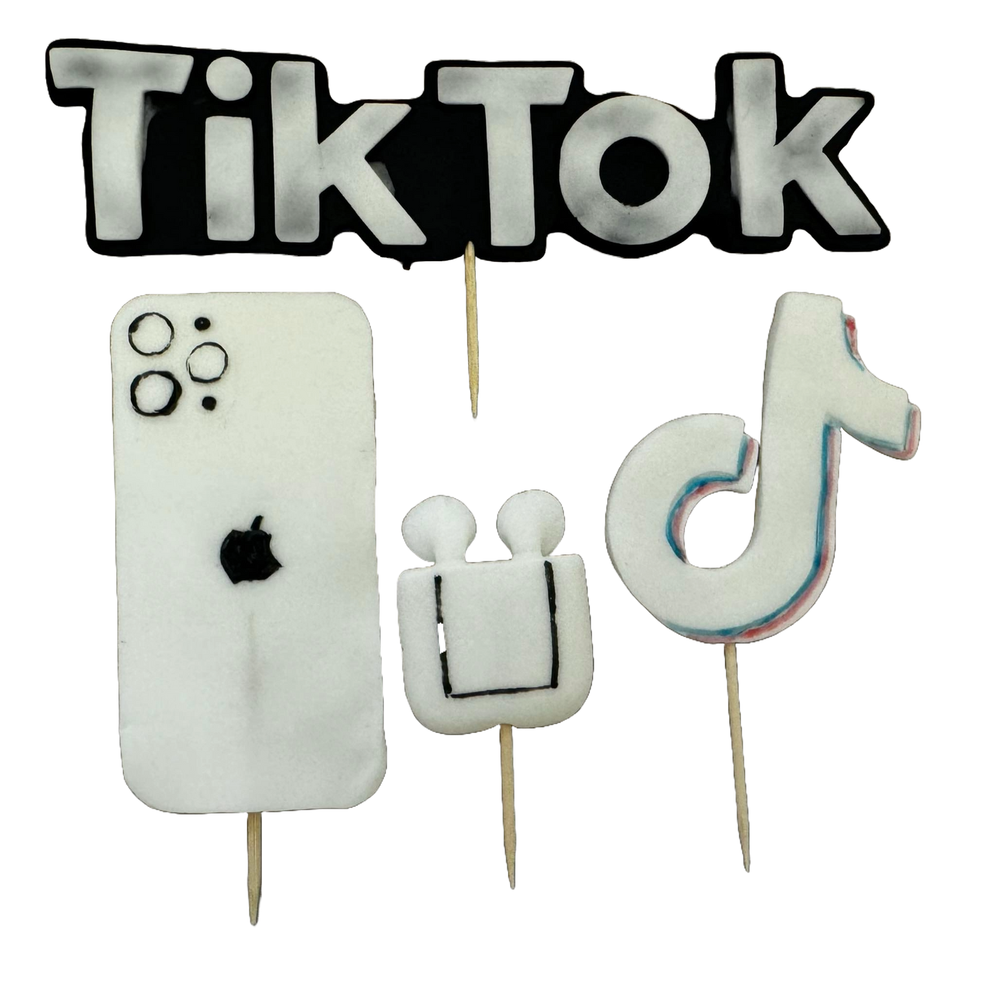 Lot de 4 décorations comestibles en pâte à sucre, TikTok