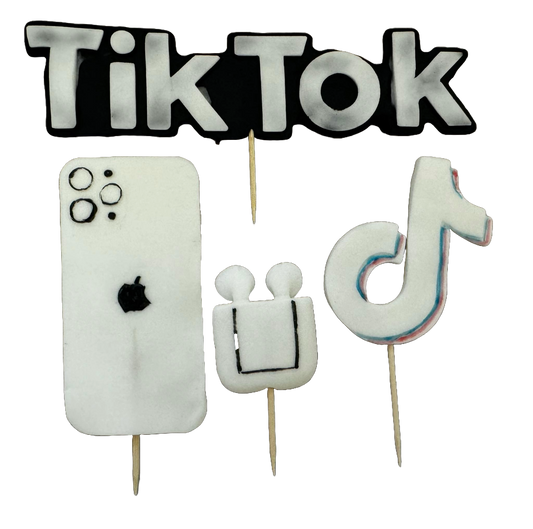 Lot de 4 décorations comestibles en pâte à sucre, TikTok