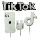 Lot de 4 décorations comestibles en pâte à sucre, TikTok