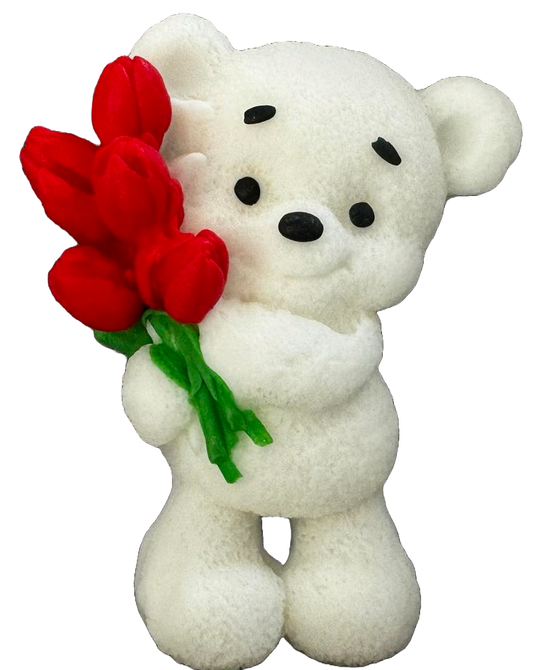 Edible sugar decoration, Teddy bear with tulips