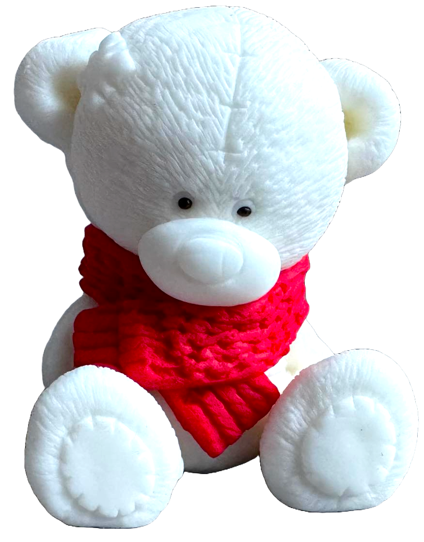 Edible sugar paste decoration, White teddy bear with red scarf