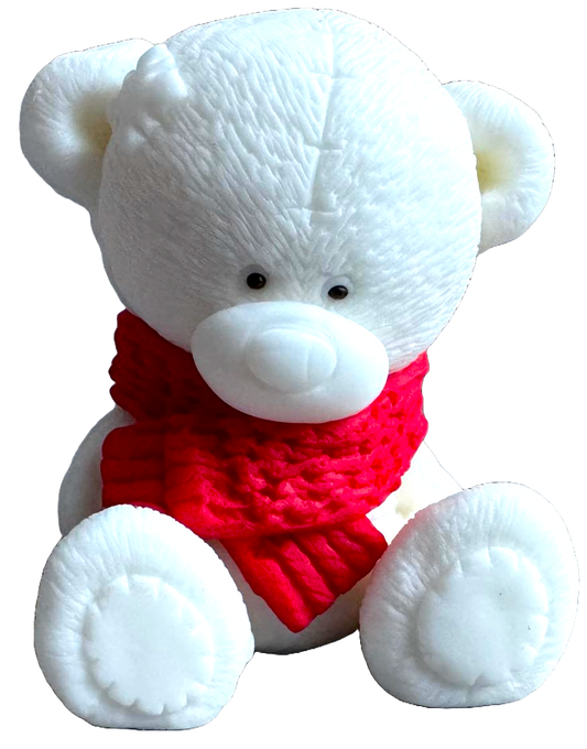 Décoration comestible en pâte à sucre, Ours en peluche blanc avec foulard rouge