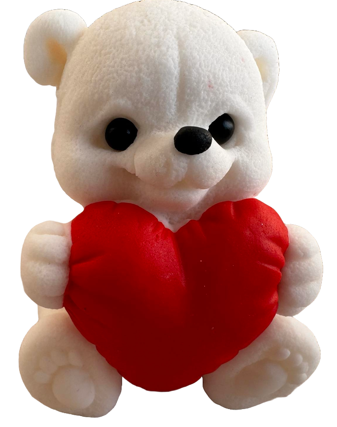 Edible sugar paste decoration, White teddy bear with red heart