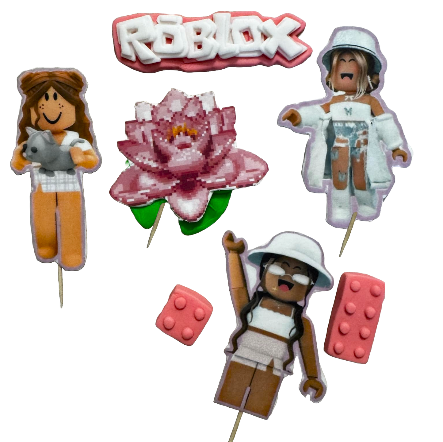 Set of 7 edible sugar paste decorations, Roblox girls