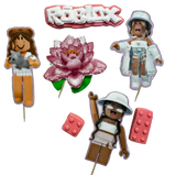 Set of 7 edible sugar paste decorations, Roblox girls