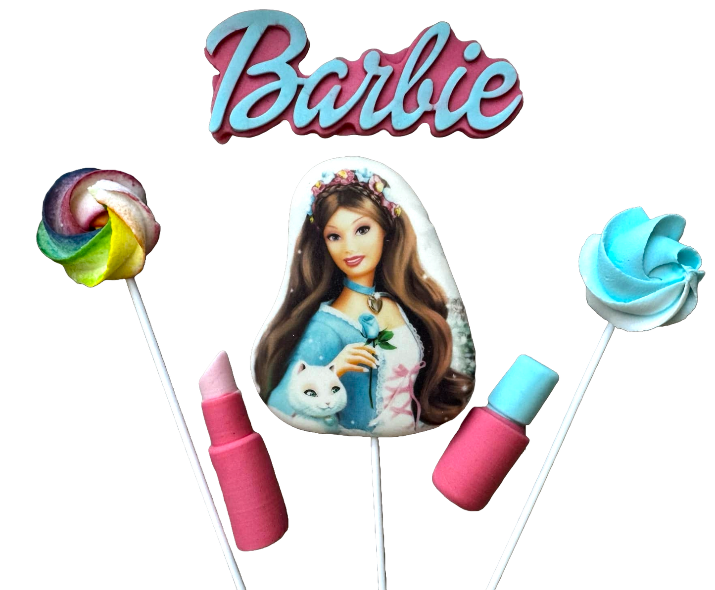 Lot de 6 décorations comestibles en pâte à sucre, Barbie