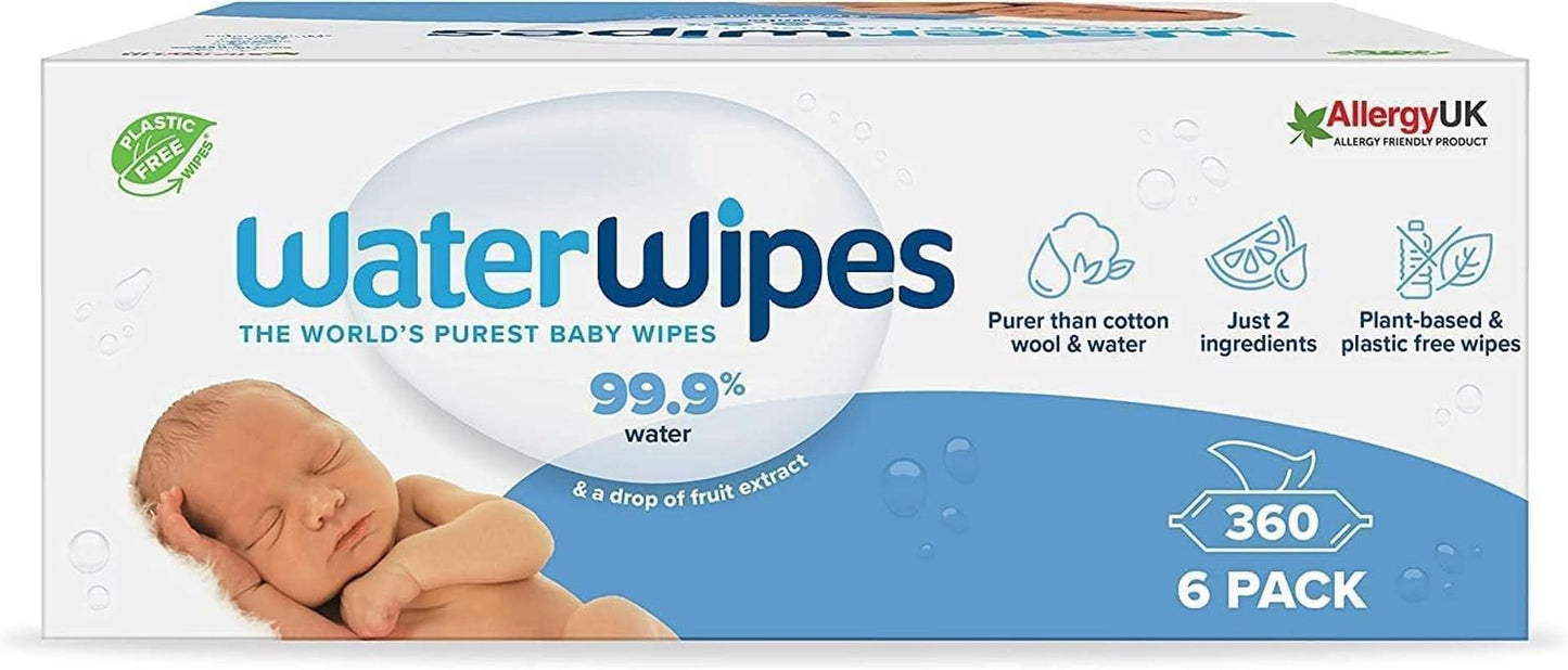 Waterwipes Plastikfreie, Originale Reinigungstücher Für Babys, 540 Stück (9 Packungen), 99,9 % Wasserbasierte Reingugnstücher, Unparfümiert Für Empfindliche Haut