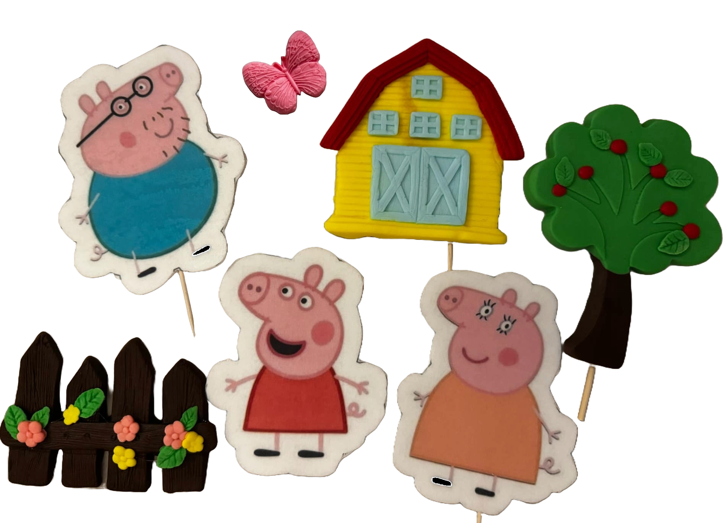 Lot de 7 décorations comestibles en pâte à sucre, Peppa Pig