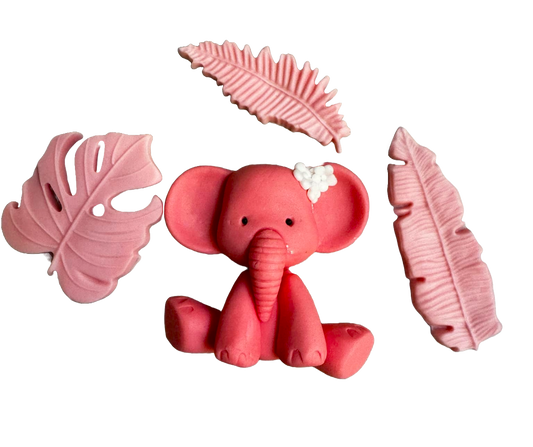 Lot de 4 décorations comestibles en sucre, Baptême, éléphant, filles