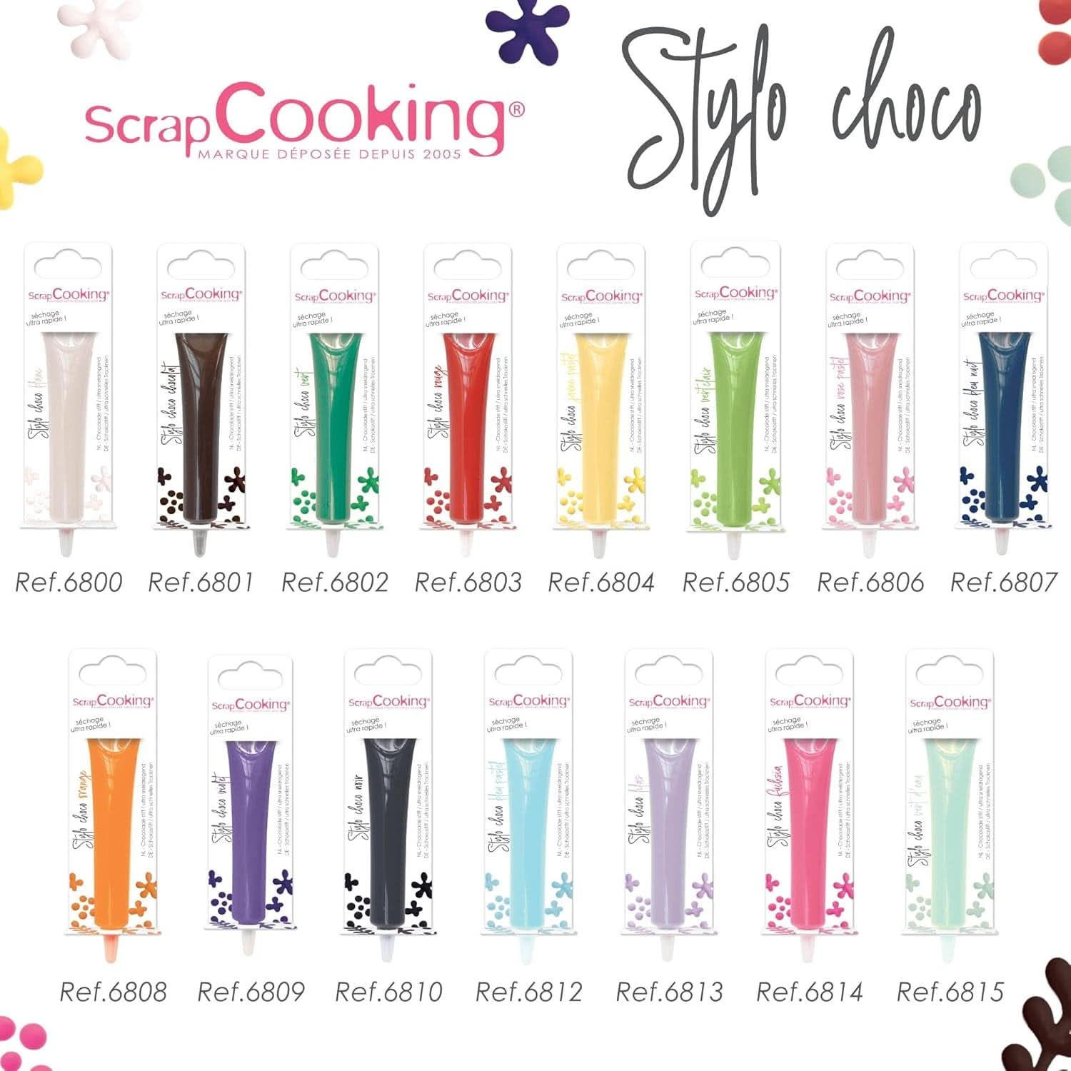 Scrapcooking - Chocolate Stick Pastel Yellow, 25 grame, stick de zahăr comestibil, scriere și desen, etichetare fondant, glazuri, prăjituri