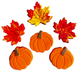 Lot de 6 décorations comestibles en pâte à sucre, Automne, citrouilles et feuilles