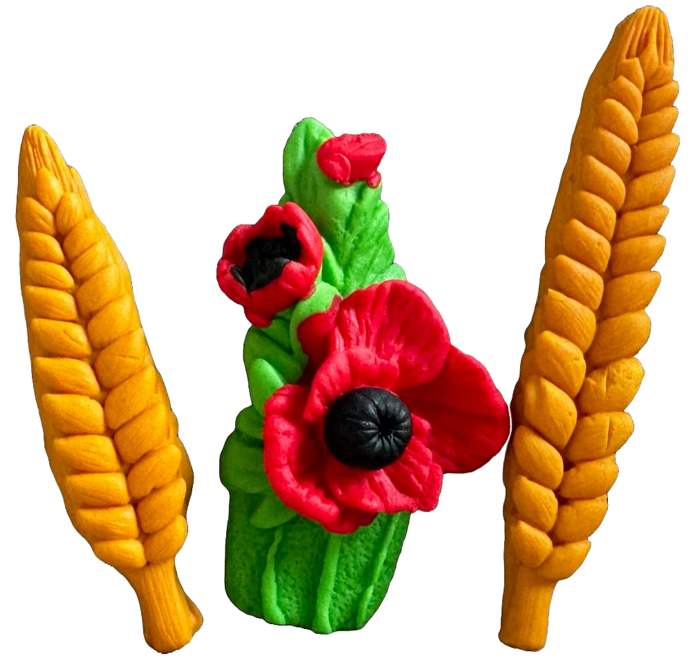 Lot de 3 décors comestibles en pâte à sucre, Vara, blé et coquelicots