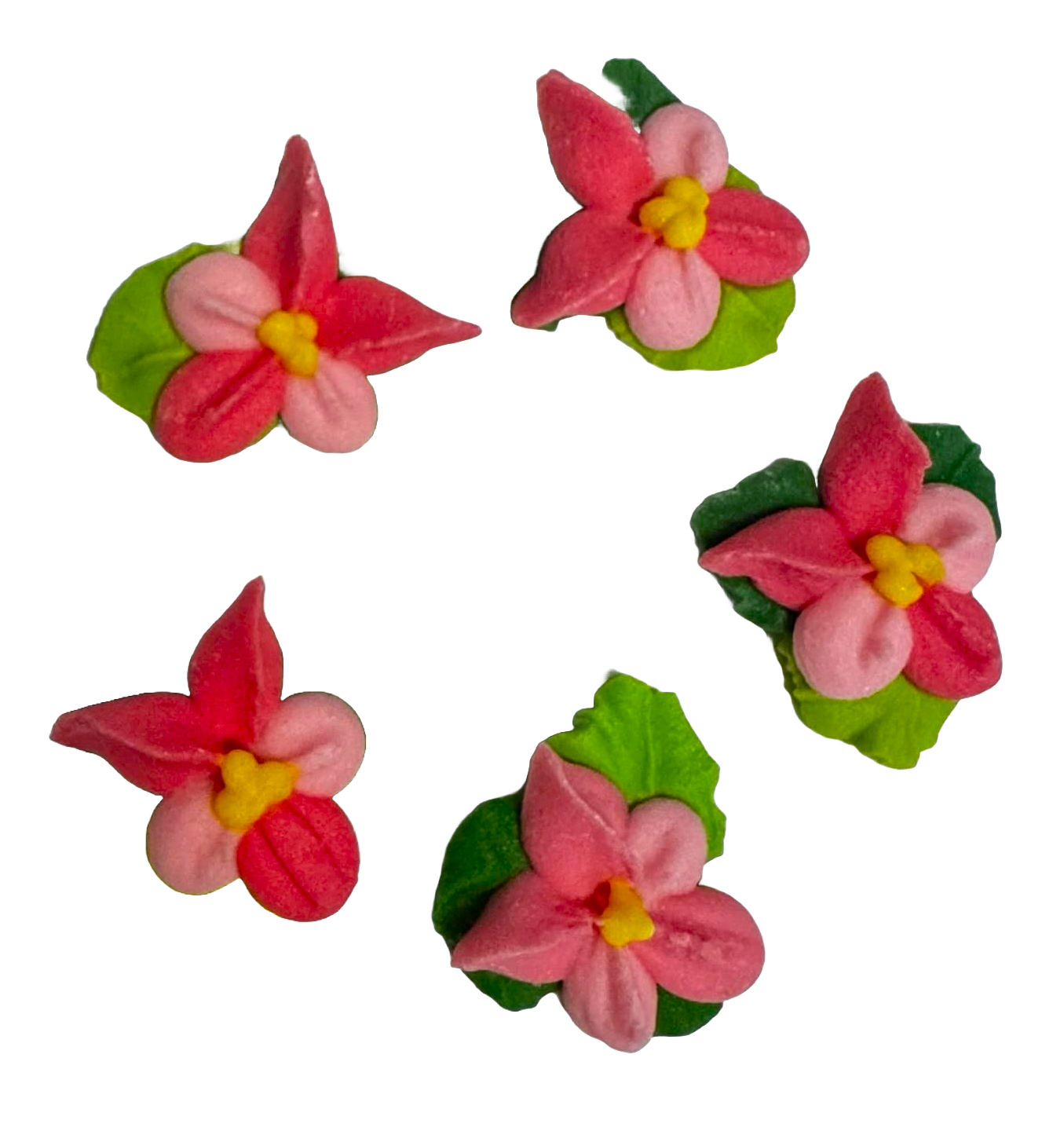 Lot de 5 décorations comestibles en pâte à sucre, Fleurs roses