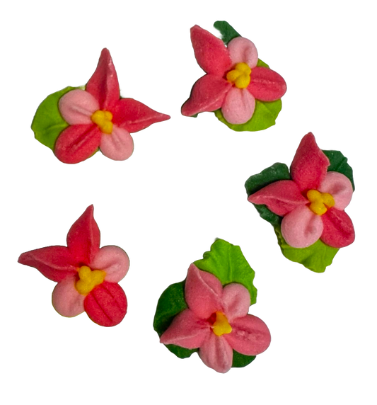 Lot de 5 décorations comestibles en pâte à sucre, Fleurs roses