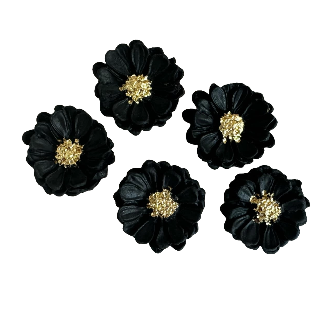 Lot de 5 décorations comestibles en pâte à sucre, Fleurs noir-doré