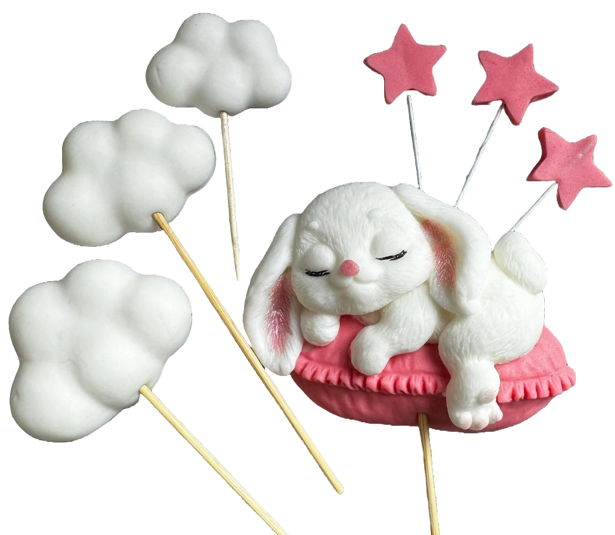 Set of 7 edible sugar decorations, Bunny