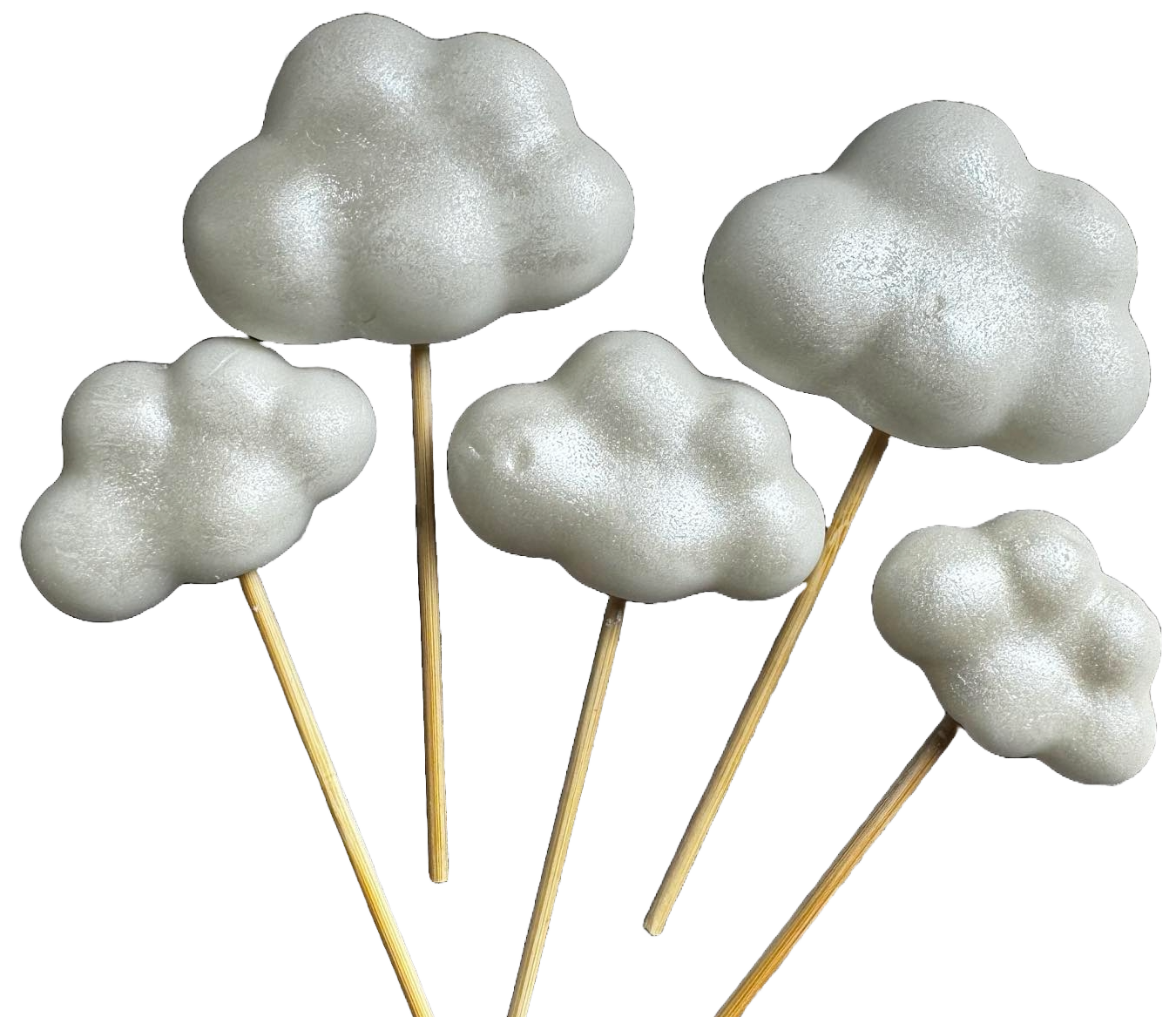 Lot de 5 décorations comestibles en pâte à sucre, Nuages ​​blancs