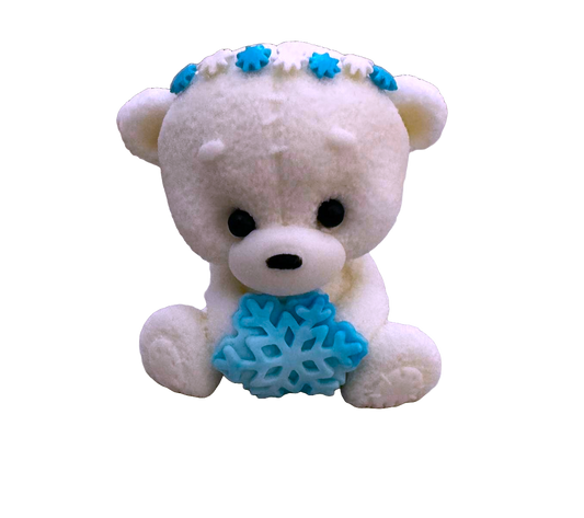 Edible sugar paste decoration, Teddy bear with blue snowflake