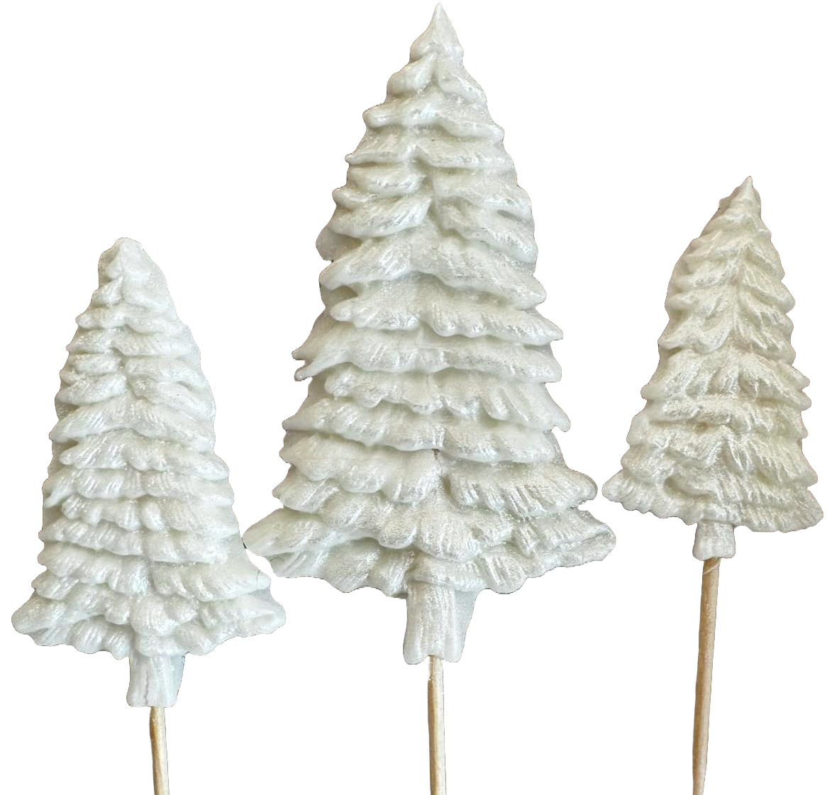 Lot de 3 décorations comestibles en sucre, Sapins d'hiver