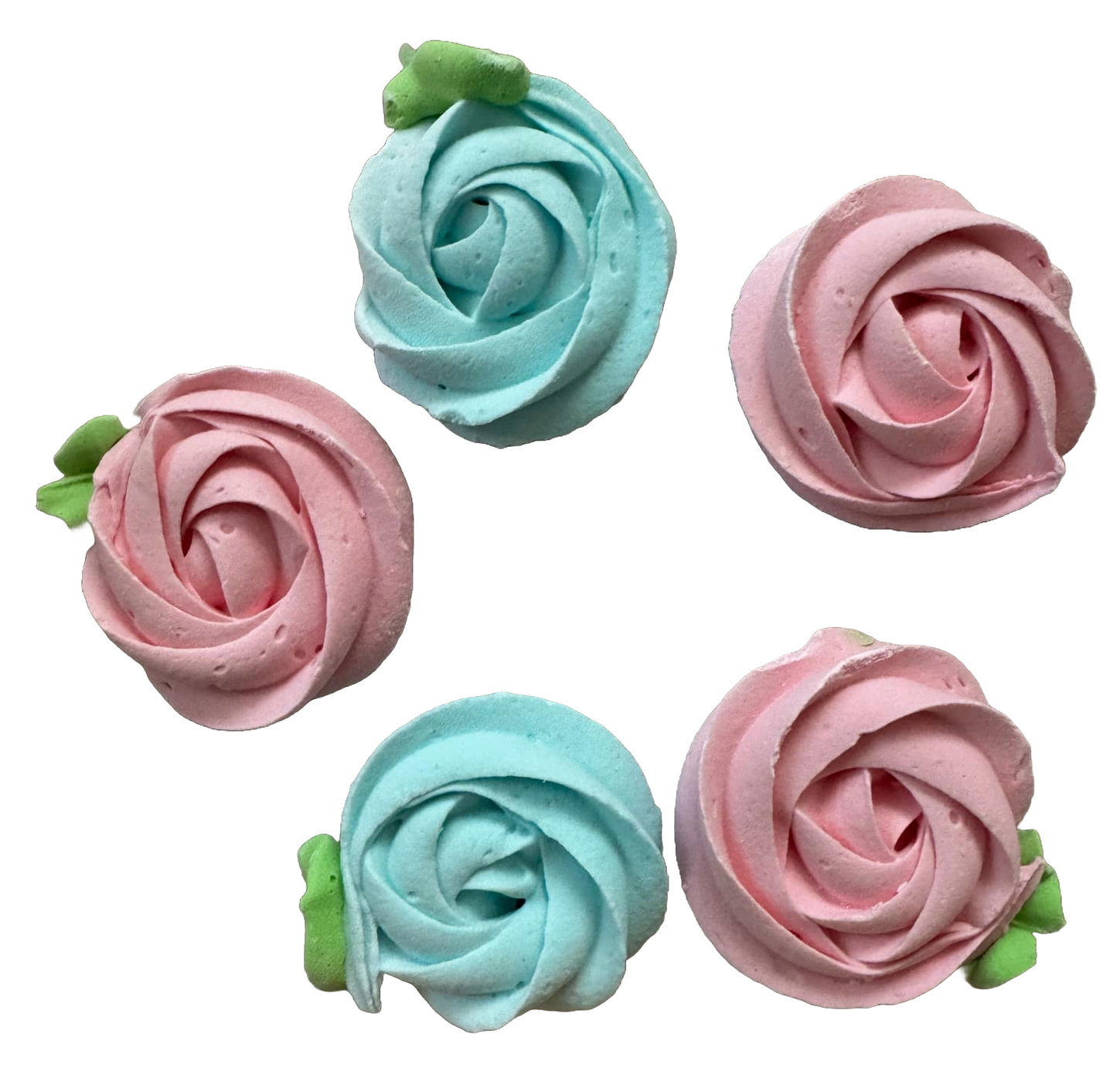 Lot de 5 décorations comestibles en meringue, fleurs roses et bleues