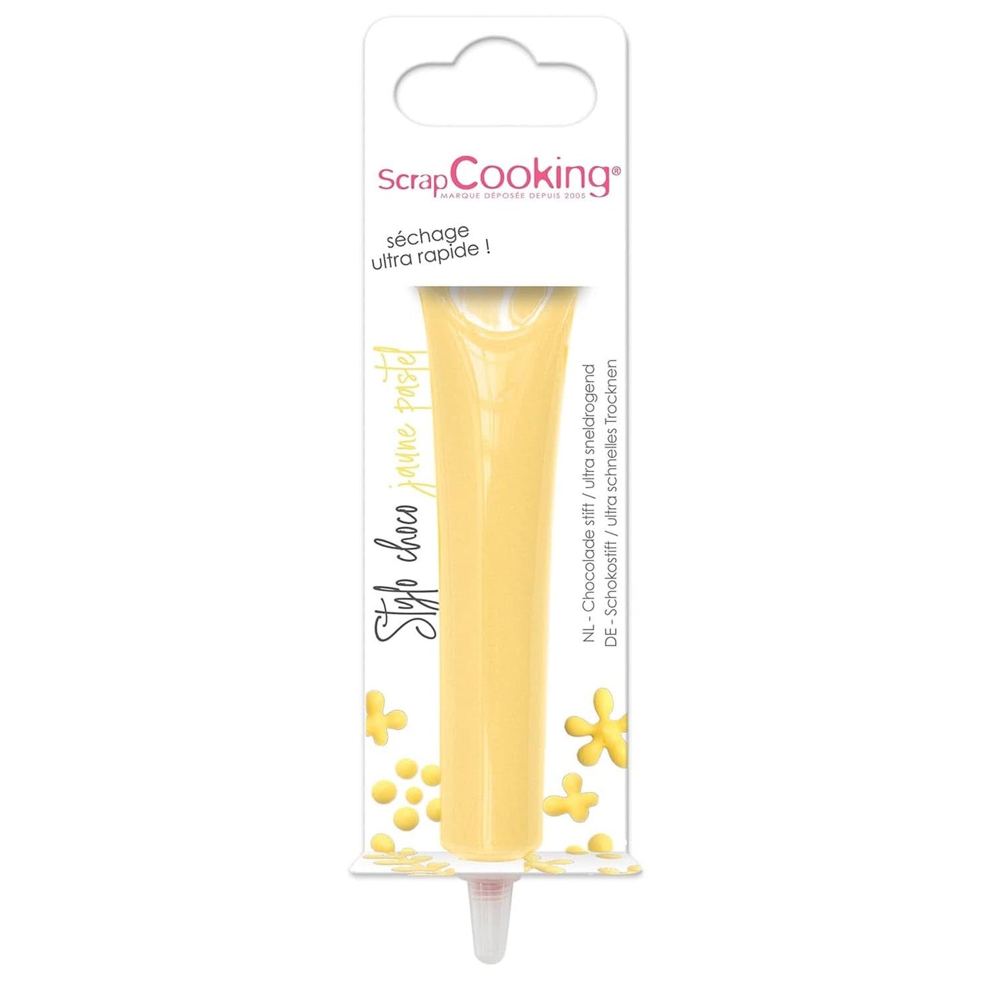 Scrapcooking - Chocolate Stick Pastel Yellow, 25 grame, stick de zahăr comestibil, scriere și desen, etichetare fondant, glazuri, prăjituri