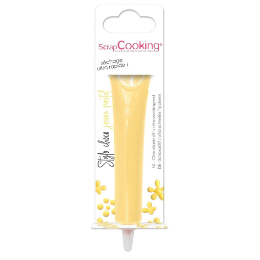 Scrapcooking - Chocolate Stick Pastel Yellow, 25 grame, stick de zahăr comestibil, scriere și desen, etichetare fondant, glazuri, prăjituri