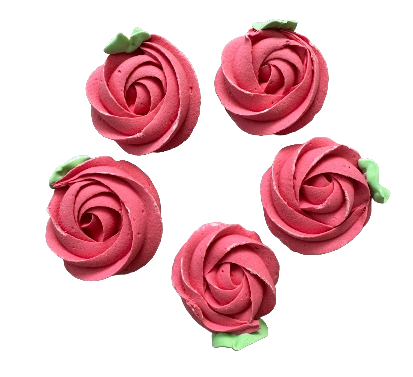 Lot de 5 décorations comestibles en meringue, Fleurs rose foncé