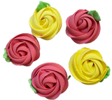 Lot de 5 décorations comestibles en meringue, fleurs roses et jaunes