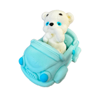 Décoration comestible en pâte à sucre, Ours en peluche blanc avec voiture bleue