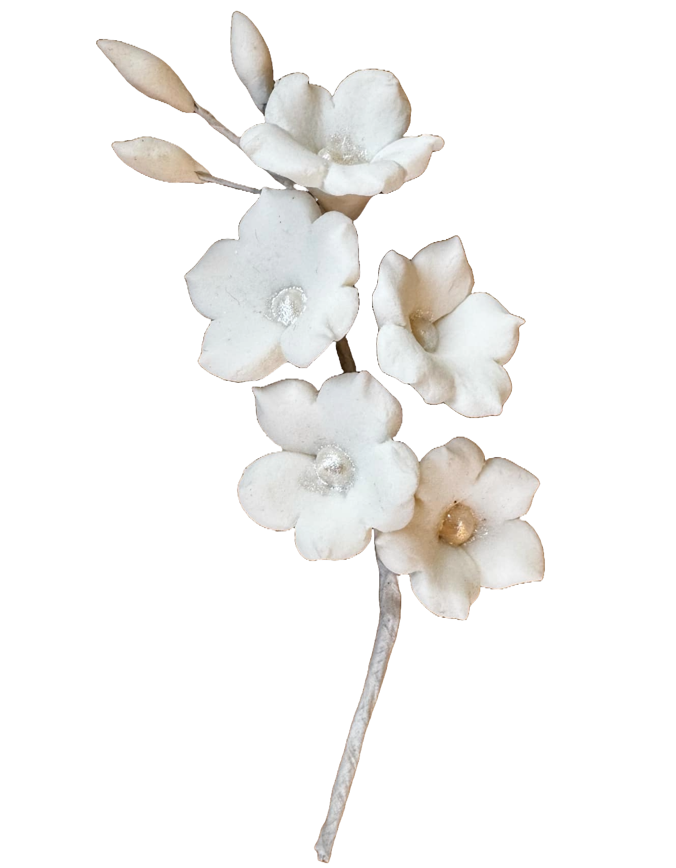 Décoration comestible en pâte à sucre, Branche de fleurs blanches