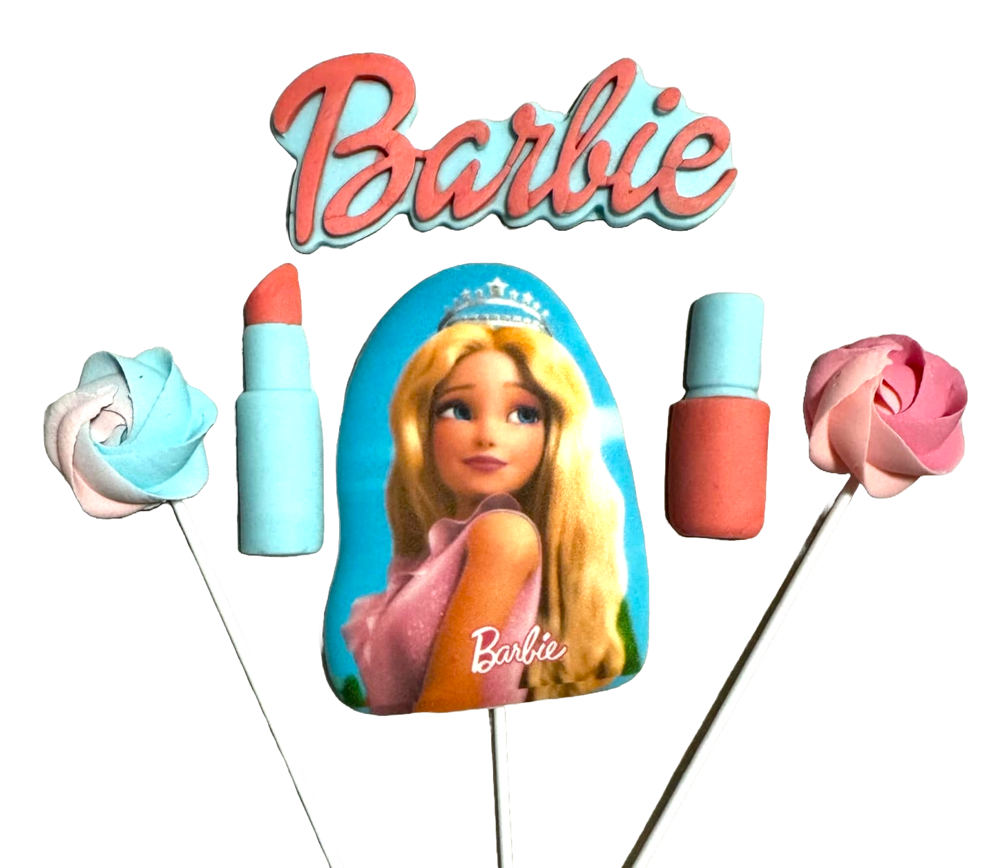 Lot de 6 décorations comestibles en pâte à sucre, Barbie