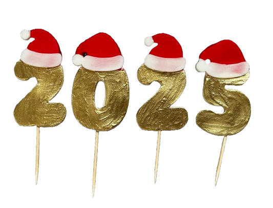 Set of 4 edible sugar paste decorations, Happy Birthday, 2025