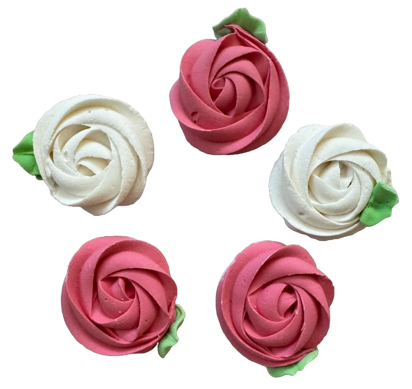 Lot de 5 décorations comestibles en meringue, fleurs roses et blanches