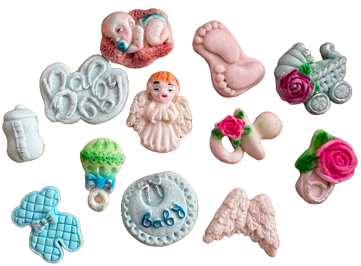 Lot de 12 décorations comestibles en pâte à sucre, Baptême