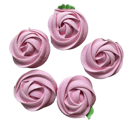 Lot de 5 décorations comestibles en meringue, Fleurs rose clair