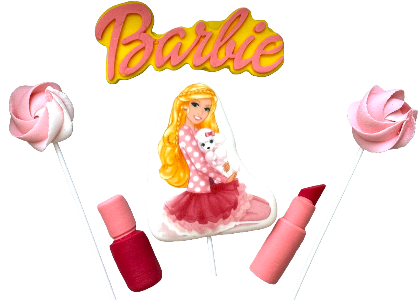 Lot de 6 décorations comestibles en pâte à sucre, Barbie