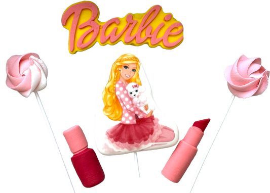 Lot de 6 décorations comestibles en pâte à sucre, Barbie