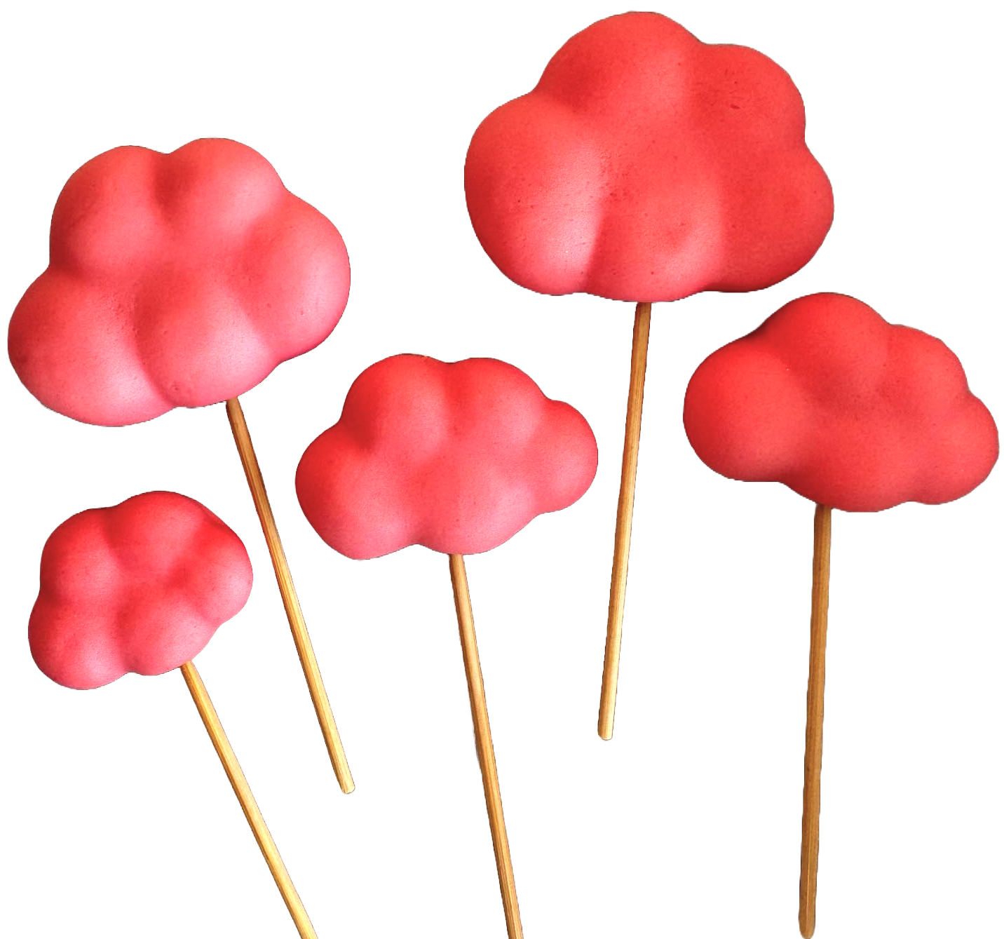 Lot de 5 décorations comestibles en pâte à sucre, Nuages, rose