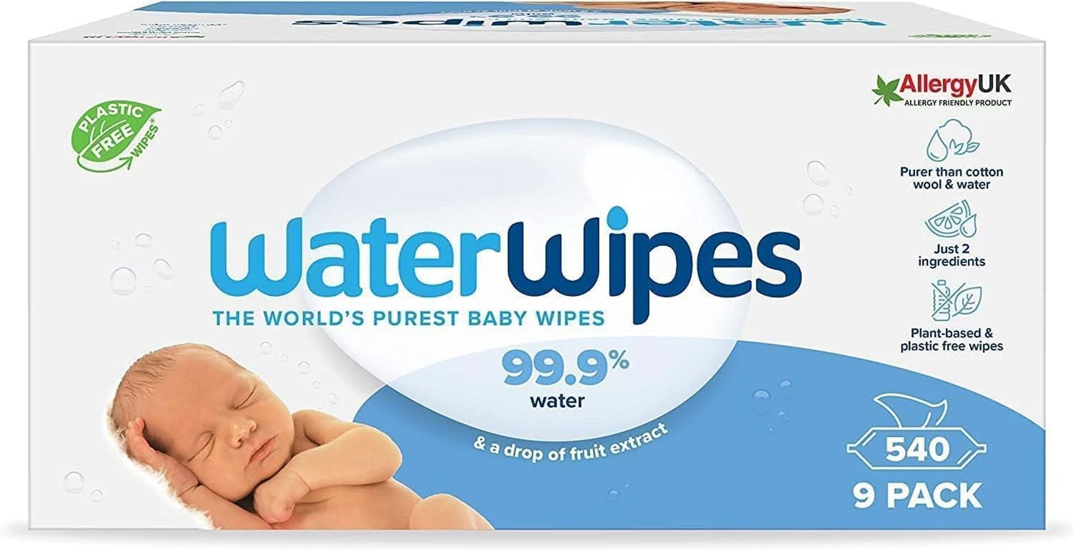 Waterwipes Plastikfreie, Originale Reinigungstücher Für Babys, 540 Stück (9 Packungen), 99,9 % Wasserbasierte Reingugnstücher, Unparfümiert Für Empfindliche Haut