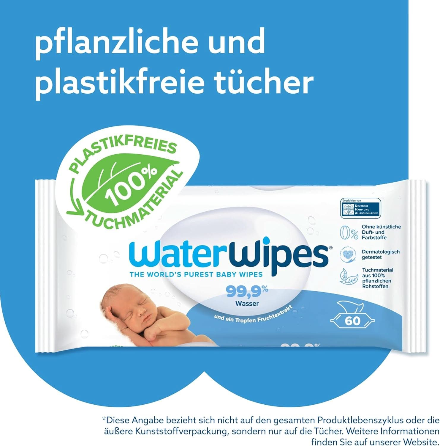 Waterwipes Plastikfreie, Originale Reinigungstücher Für Babys, 540 Stück (9 Packungen), 99,9 % Wasserbasierte Reingugnstücher, Unparfümiert Für Empfindliche Haut