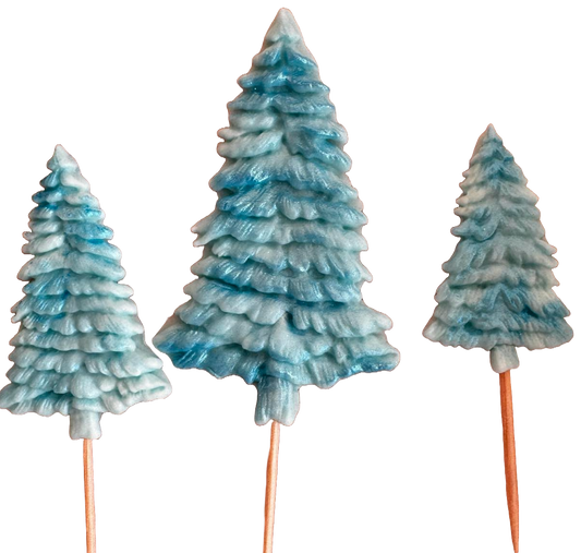 Lot de 3 décorations comestibles en sucre, Sapins d'hiver