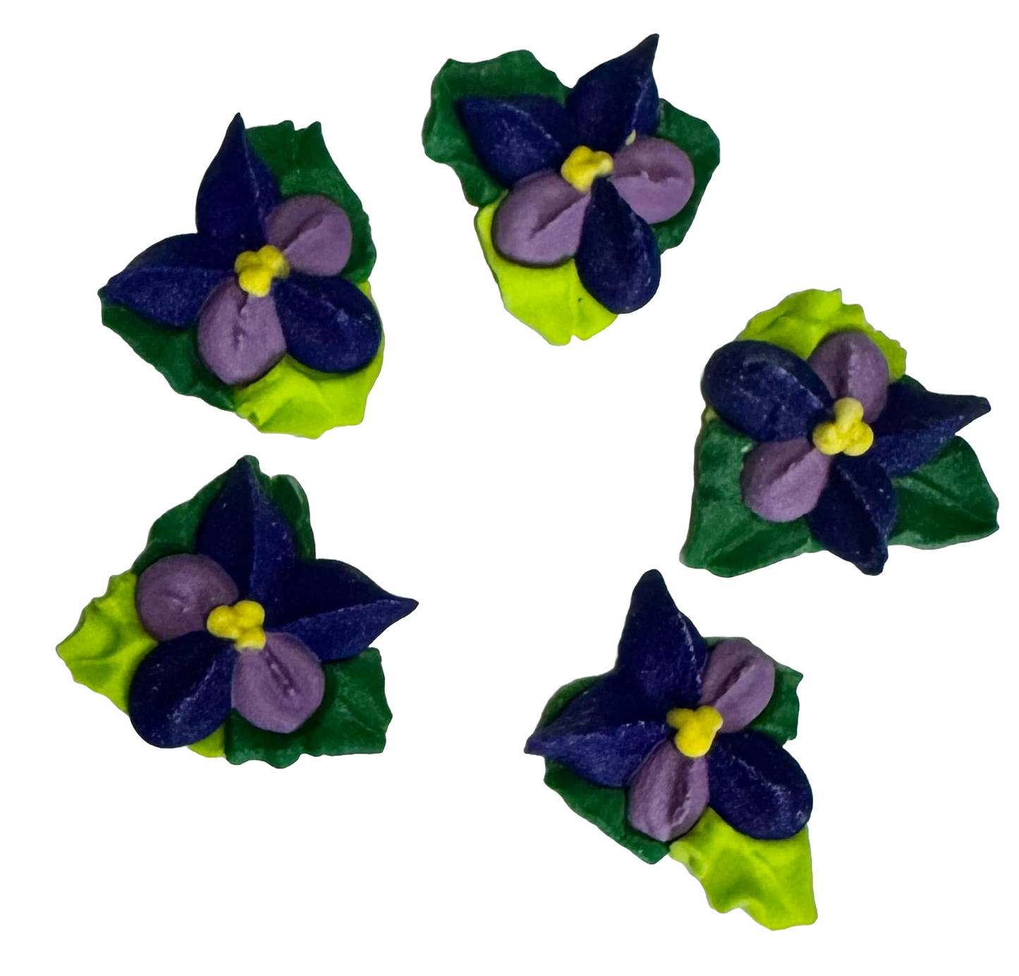 Lot de 5 décorations comestibles en pâte à sucre, Fleurs violettes