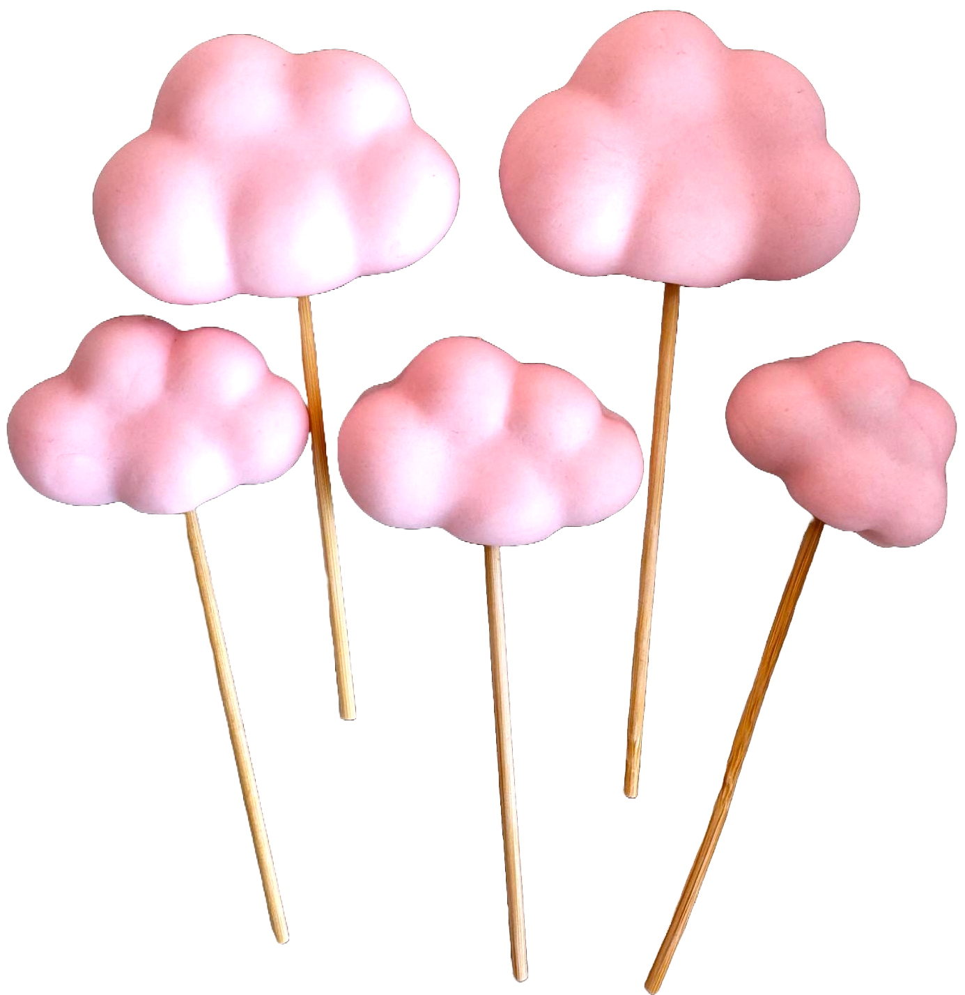 Lot de 5 décorations comestibles en pâte à sucre, Nuages, rose clair