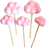 Lot de 5 décorations comestibles en pâte à sucre, Nuages, rose clair