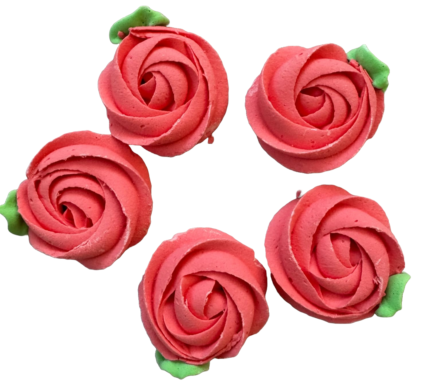 Lot de 5 décorations comestibles en meringue, fleurs rouge clair