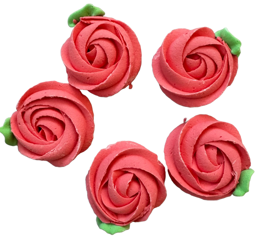 Lot de 5 décorations comestibles en meringue, fleurs rouge clair