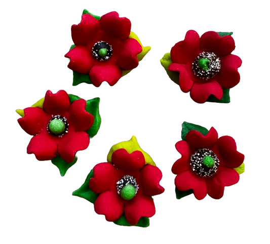 Lot de 5 décorations comestibles en pâte à sucre, Fleurs de Coquelicot