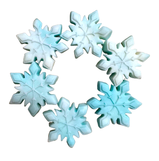 Set of 6 edible sugar decorations, Snowflakes