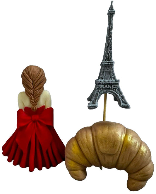 Set 3 decoratiuni comestibile din zahar, Lady in Paris - Nati Shop